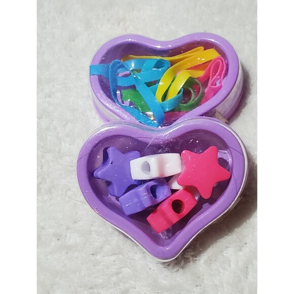 2 pc Heart Shape Plastic Cute Purple Beads Rubber Bands Set - Picture 1 of 3